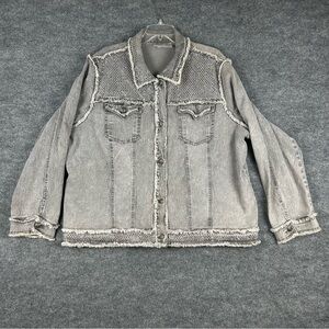 DG2 Diane Gilman 3X Grey Embellished Denim Jacket — Frayed & Studded